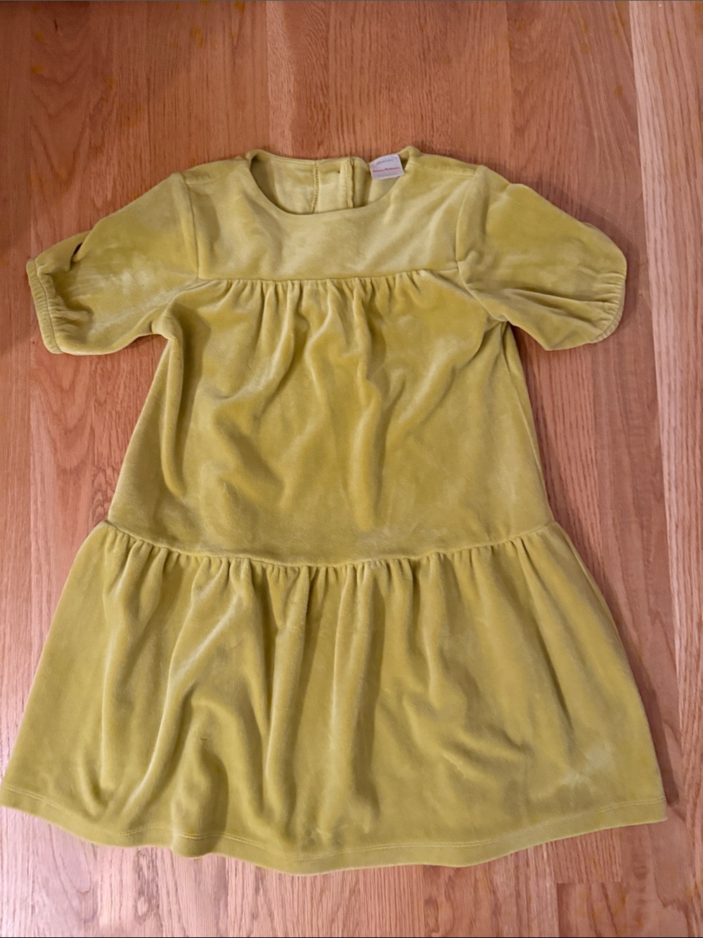 Hanna Andersson Velvet Tiered Dress in Chartreuse Yellow